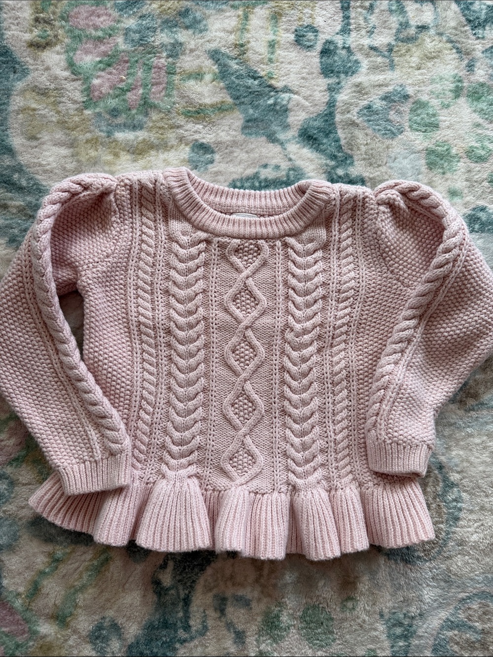 GAP Pale Pink Cable Knit Ruffle Hem Sweater